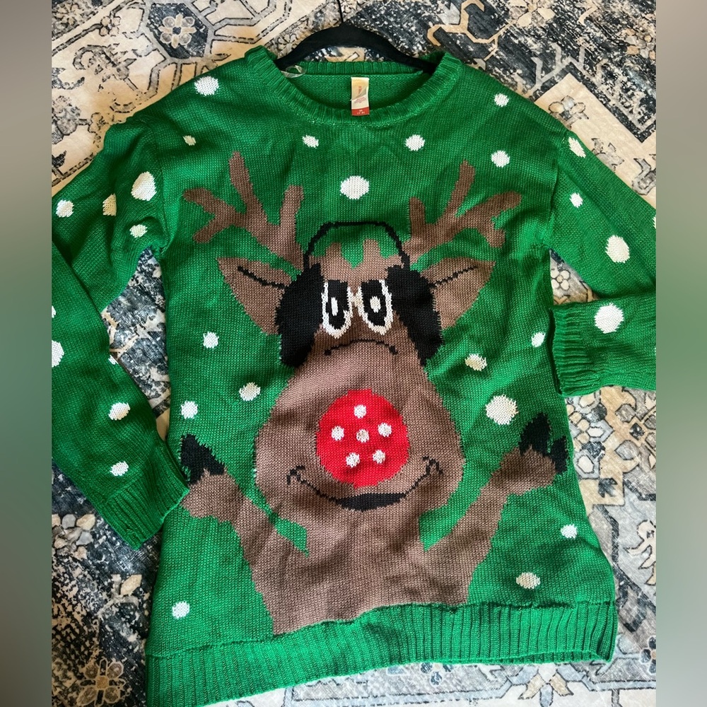 No Boundaries Reindeer Ugly Christmas Sweater with lights